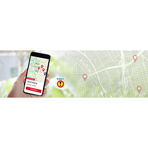 Mobile App on phone with lockdown phrase and map in the background